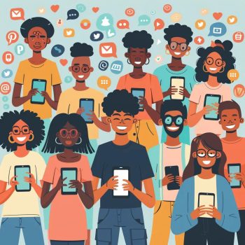 Diverse group of people engaging with social media, highlighting the concept of trending hashtags on Twitter