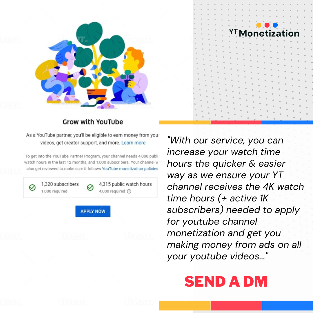Buy 4000 Watch Hours Time for Youtube Monetization (includes 1K Real & Active Subscribers)